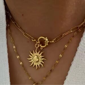 18K Gold Sun Pendant Necklace | Stainless Steel Chain | Waterproof